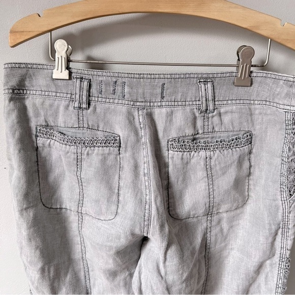 ANTHROPOLOGIE Hei Hei Marlena Gray Linen Embroidered Detail Roll Cuff Pants 28 - Picture 11 of 14